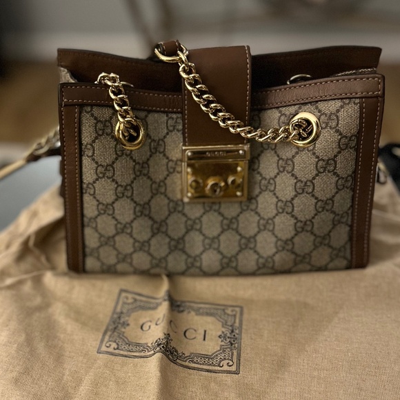 Gucci GG Supreme Brown Padlock Chain Shoulder Bag 78373274 - Picture 1 of 5